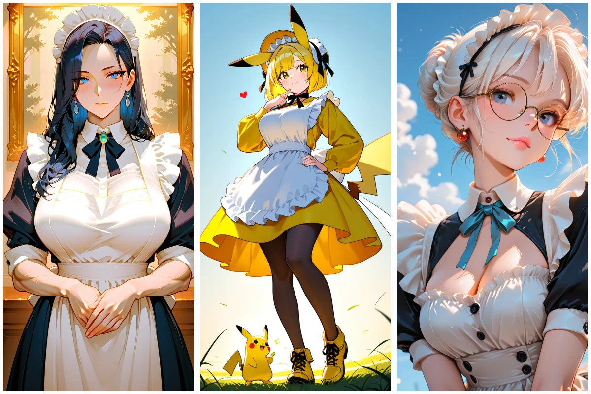 three AI-made maid character