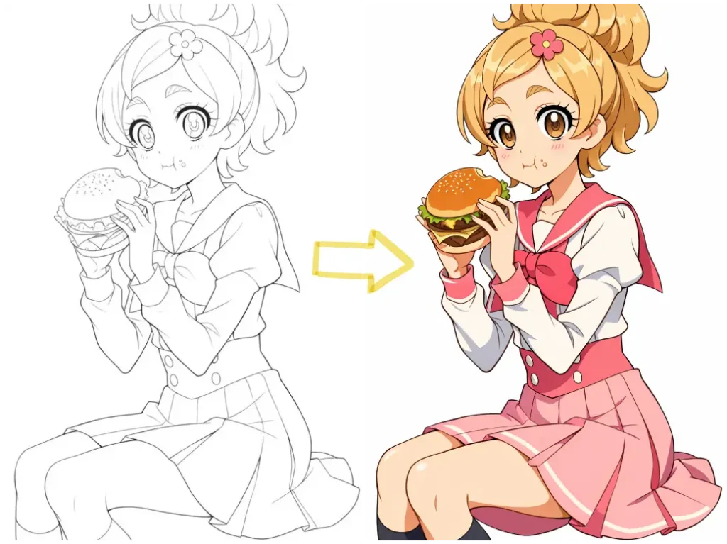 line art to Balanced Cel-Shaded style