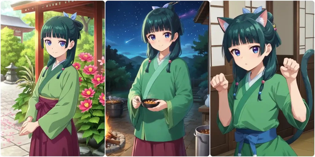 Same anime character in different scenes and settings
