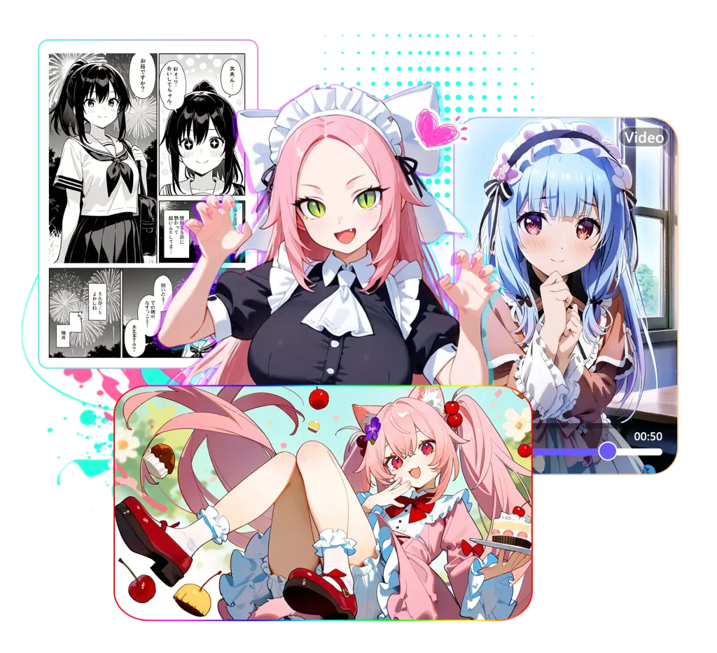 Manga, anime art and animation created with Anifun AI