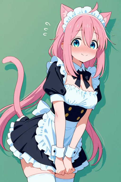 メイド服を着たピンク髪の猫耳アニメ少女