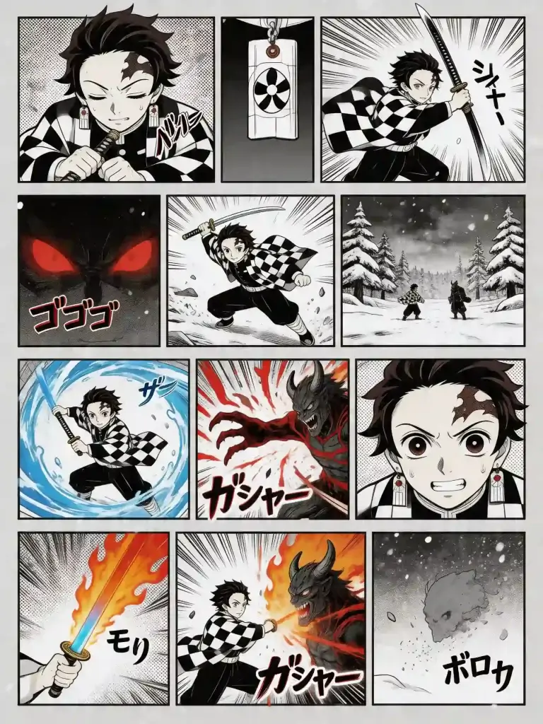 seedream 『鬼滅の刃』風マンガ生成例